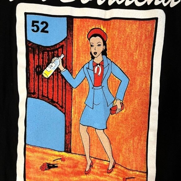 La Borracha 52 Mexican Card Loteria Drunk Woman Black T-Shirt Drinking Lady Beer - Picture 5 of 10
